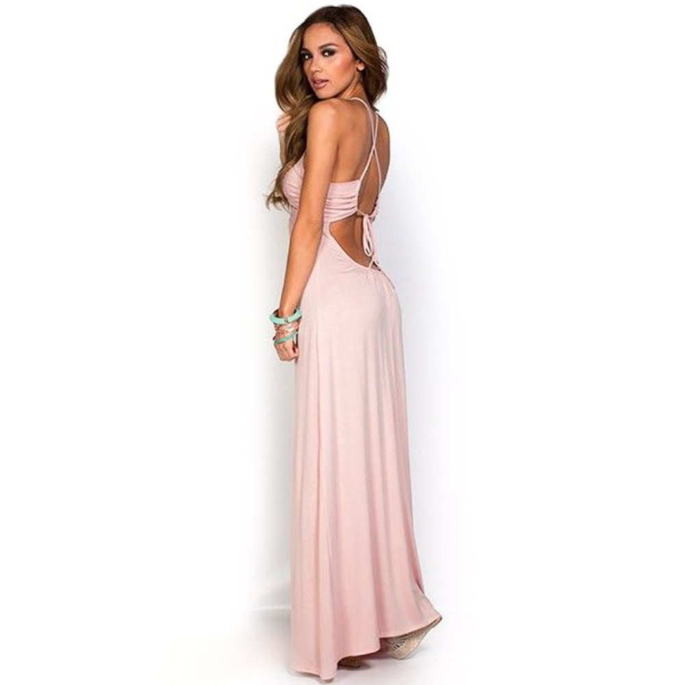 Babe Society NWT Lorena pink strappy low back maxi